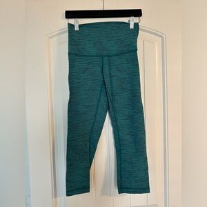 High waisted, cropped Lululemon legging, Size: 6, Color: Green/Blue print